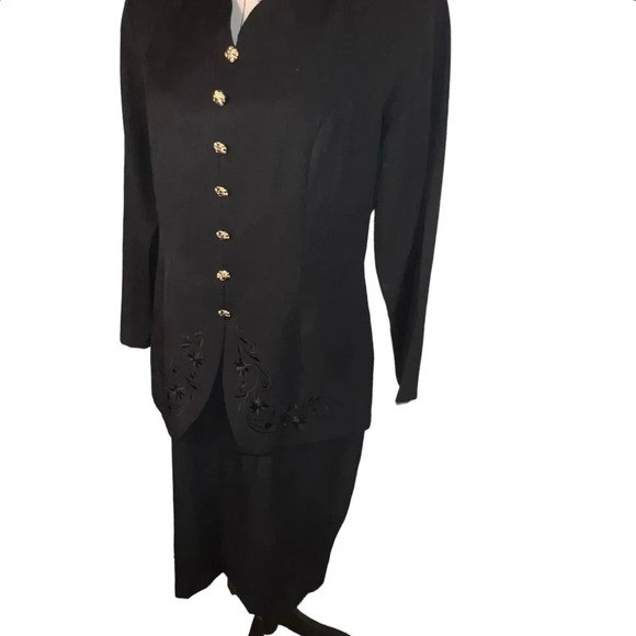 Melissa Petites size Large jacket skirt 1piece set black w/gold accent buttons  - Picture 4 of 9